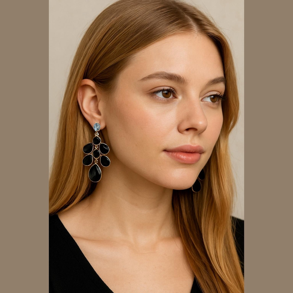 Unbranded Black and Clear Stone Drop Earrings